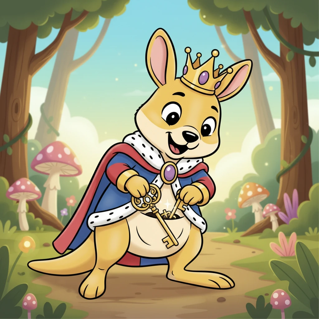 In his pouch, King Koby finds a shiny, golden key. It looks old and very important. What magical door or treasure might it open? He holds it tight, ready for adventure.