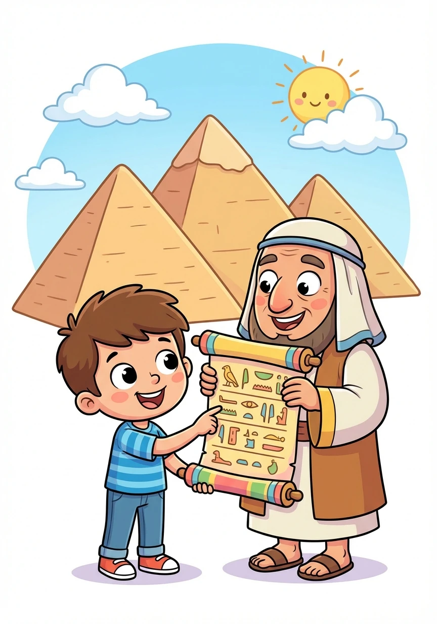 Next, Timmy visited ancient Egypt, where he marveled at the majestic pyramids and learned about pharaohs and hieroglyphs from a kind historian.