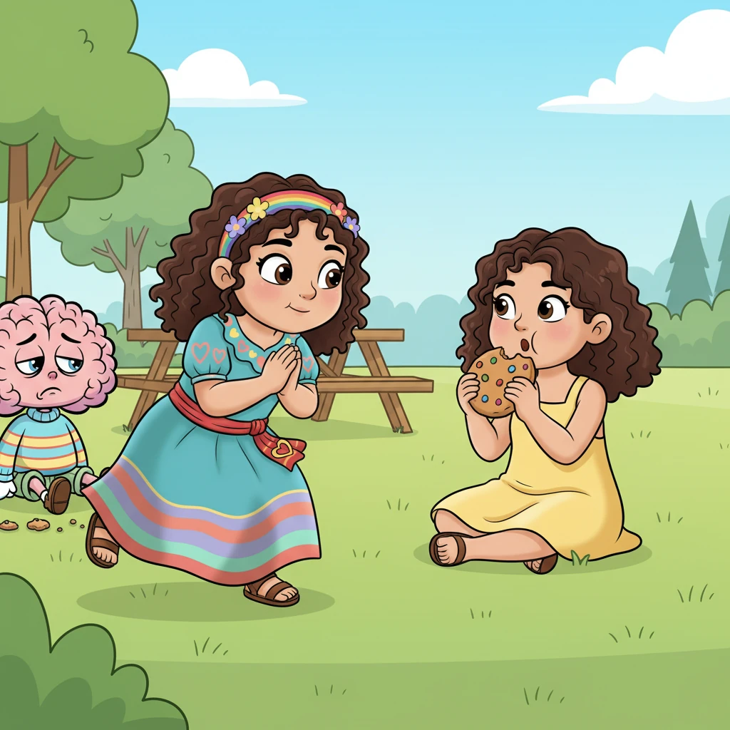 Con su corazón lleno de compasión, Clara se acercó rápidamente a otra compañera que comía su merienda. Con una voz dulce y su mirada llena de esperanza, le preguntó: "¿Le das un trocito de tu merienda a nuestro amigo? Se le ha caído la suya y seguro que tiene hambre."