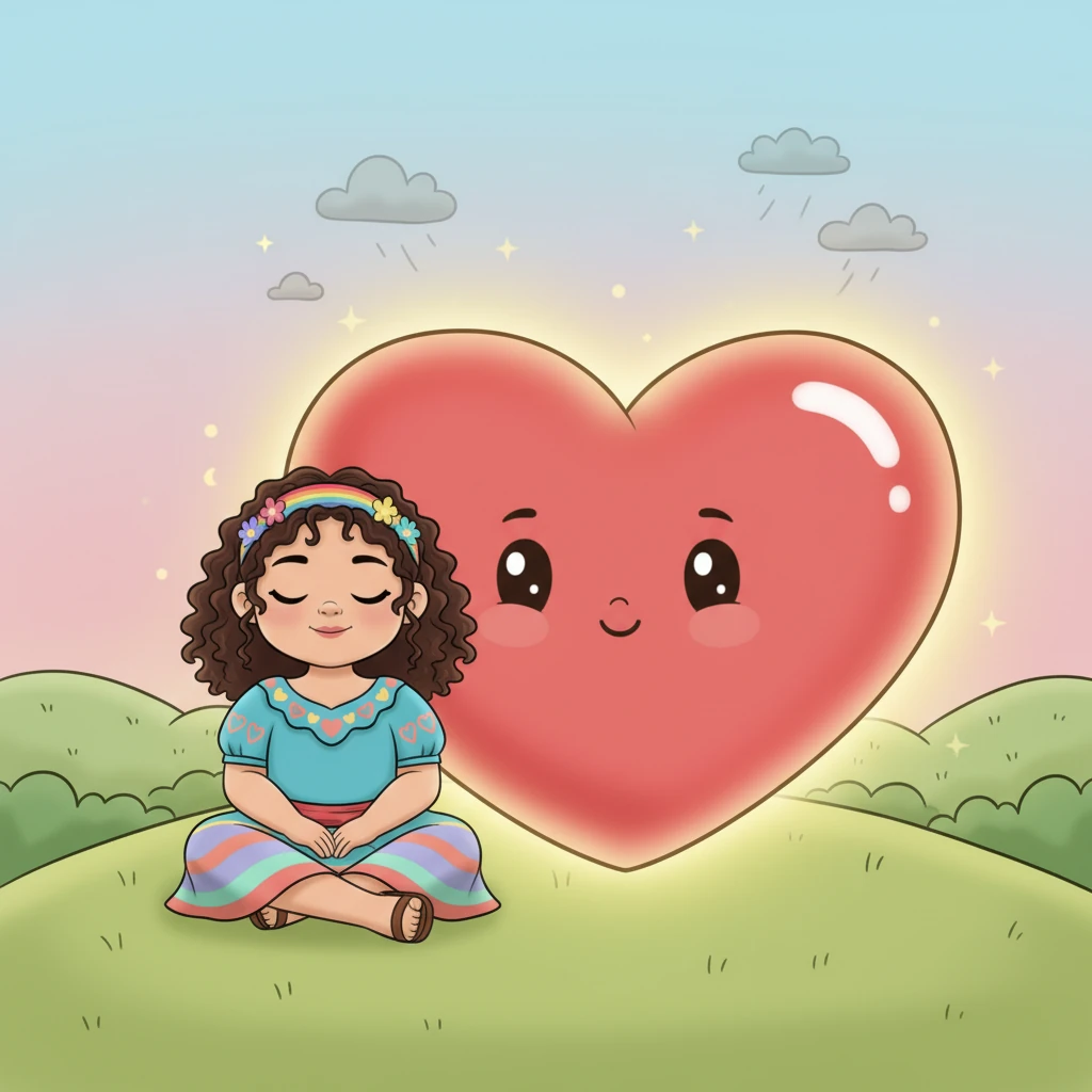 Con el corazón apesadumbrado y la mente llena de nubes grises, Clara decidió buscar consuelo. Cerró los ojos y se imaginó a su "Corazón Sabio", un corazón grande y brillante, lleno de luz cálida y una sonrisa amable. Se sentó junto a él, buscando su guía.