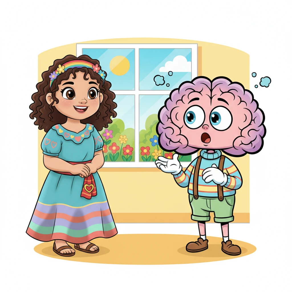 Pero esta vez, Clara sonrió. Con una nueva confianza en sus ojos y una voz clara, miró al Cerebro Preocupón y le dijo: "Gracias por intentar protegerme, pero ya lo he revisado. Sé que mi intención era buena, y eso está bien." El Cerebro Preocupón se detuvo, sorprendido.