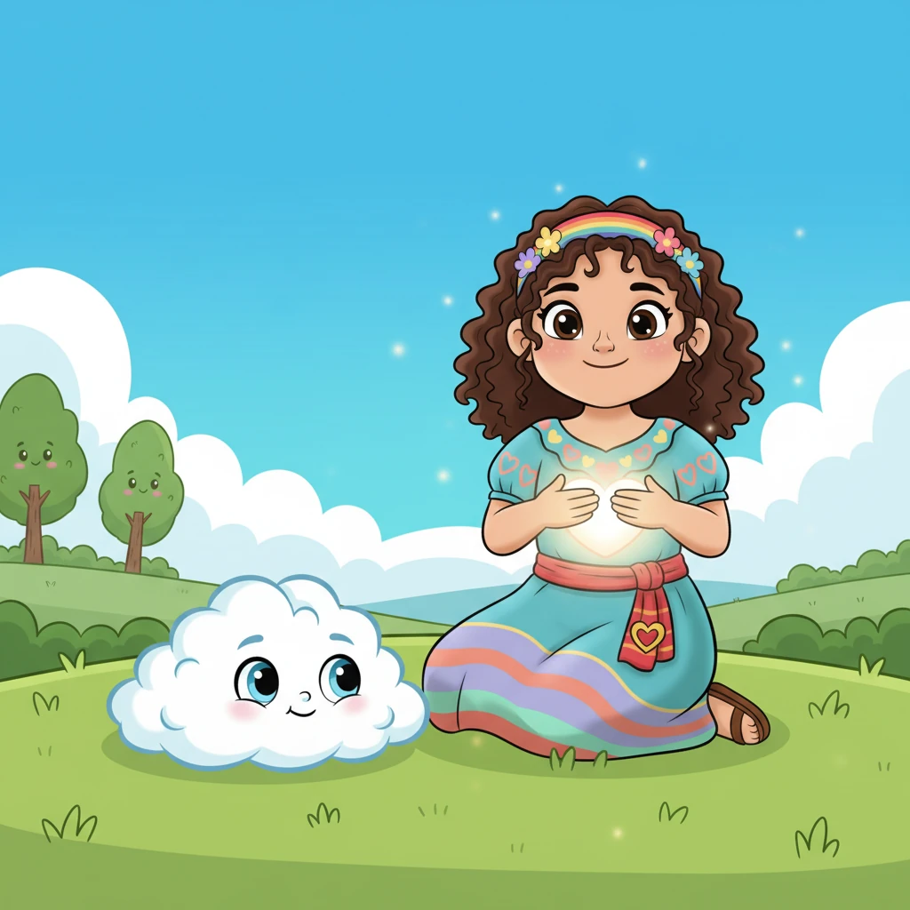 Poco a poco, el Cerebro Preocupón, viendo la calma de Clara, se encogió y se convirtió en una pequeña y tranquila nube, que descansaba a su lado. Clara, con su Corazón Sabio brillando, disfrutaba de su día, sabiendo que su bondad era un regalo y que podía confiar en sí misma.