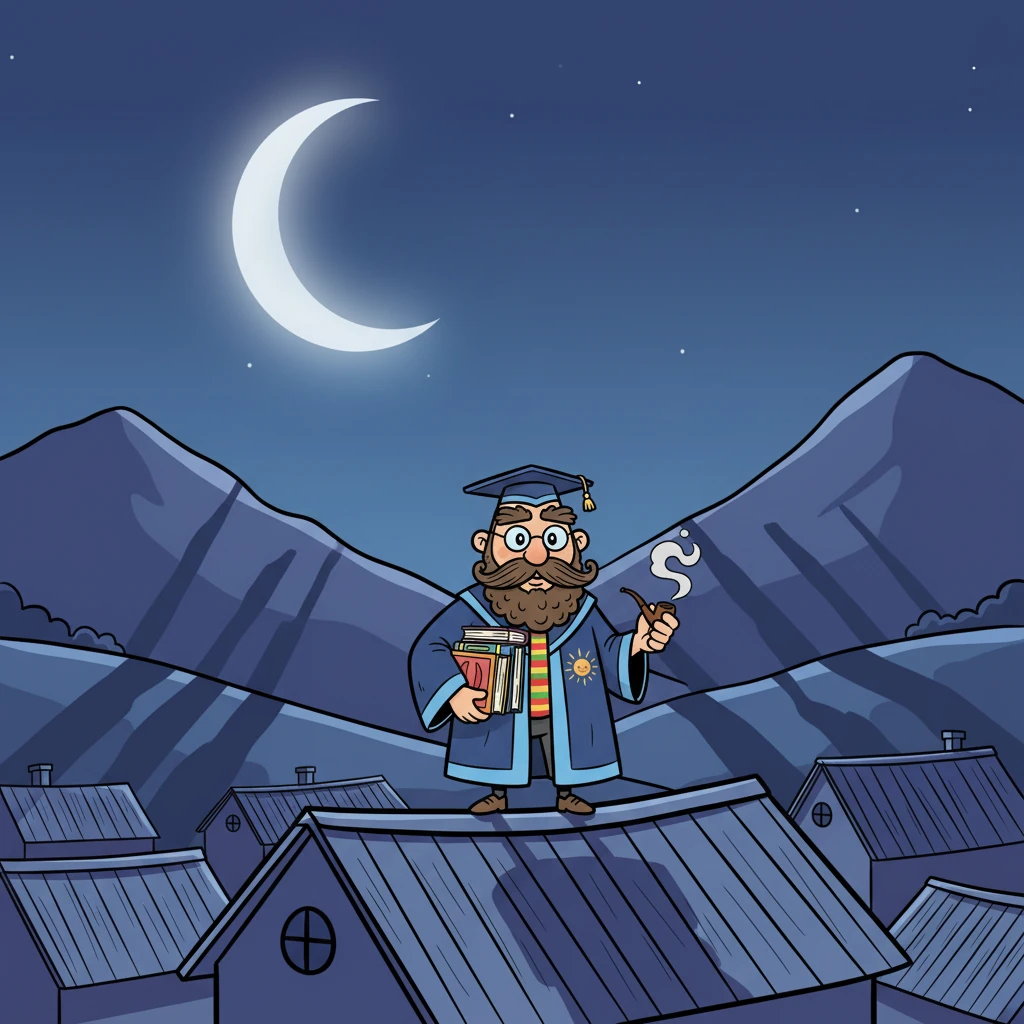 La luna, plateada y serena, ilumina los cerros que rodean el distrito. Las sombras se alargan, danzando sobre los techos de calamina. El Filósofo siente el peso de la soledad, la tristeza de un amor que ya no está.