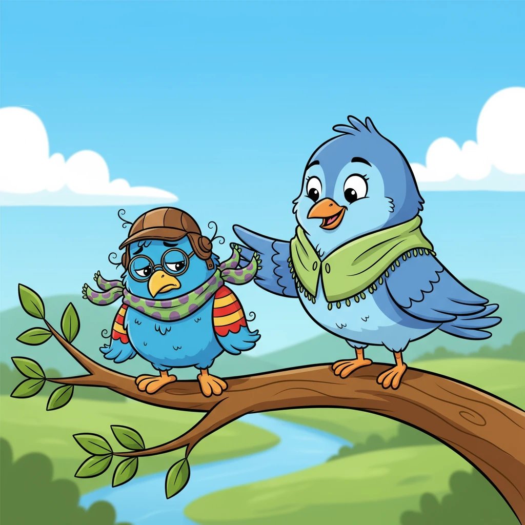 Sua mamãe, uma passarinha doce e sábia, pousou ao lado dele e sorriu com carinho. Ela disse: “Lalu, você tem asas para voar! Mas em vez disso, você se preocupa com coisas que não ajudam a subir.” A mãe explicou que a verdadeira alegria estava em voar.