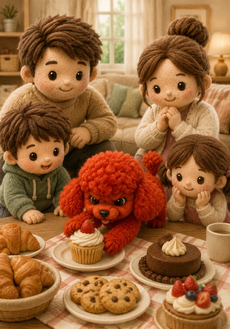 Once upon a time, there was a little red poodle named Cinnamon Bonbon. She was small, incredibly fluffy, mischievous, and very, very greedy when it came to food.