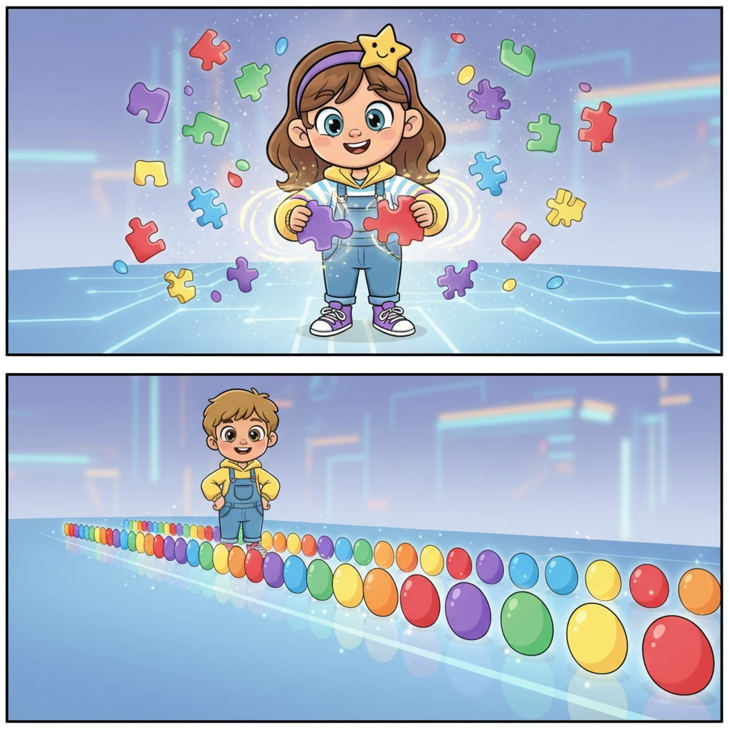 Now, all the data bits were clean, but they were still different sizes and shapes. Pip gave them a gentle squeeze and stretch, making every single data bit perfectly uniform, like a row of colorful, identical candies.