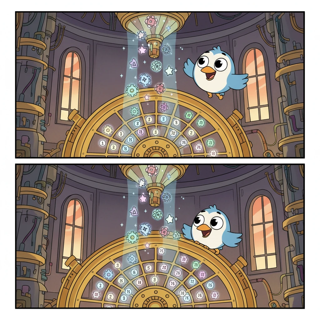 Inside a grand 'Transformer Tower,' each fused data bit received a magical glow called an 'embedding' and found its special numbered spot on a big, spinning wheel, creating a beautiful, organized pattern.