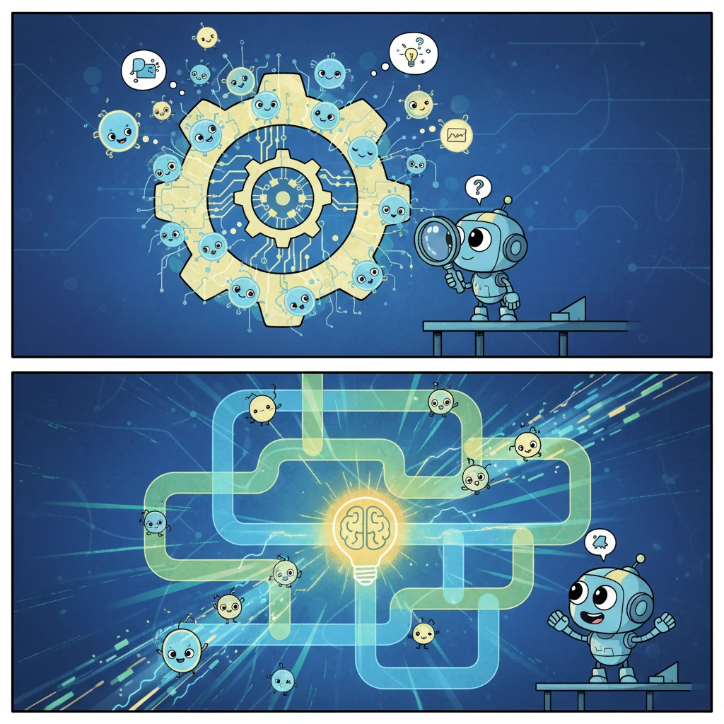 The glowing data bits on the wheel began to whisper and share secrets with each other, learning from their neighbors. Then, they zipped through a fun 'thinking maze,' processing all their new insights at lightning speed.