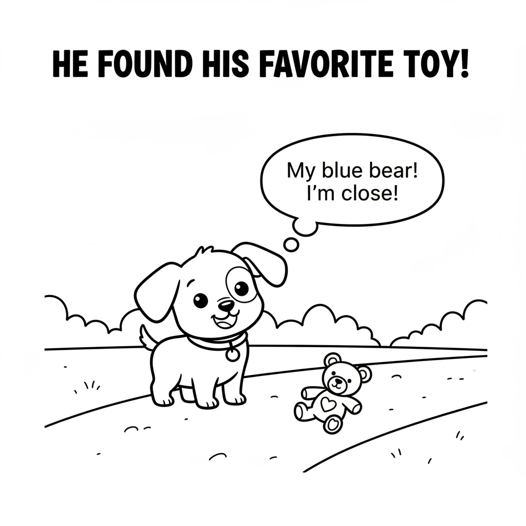 Then, he spots his favorite toy, left near the path. Pip recognizes the familiar blue teddy bear. He knows he's on the right track now.