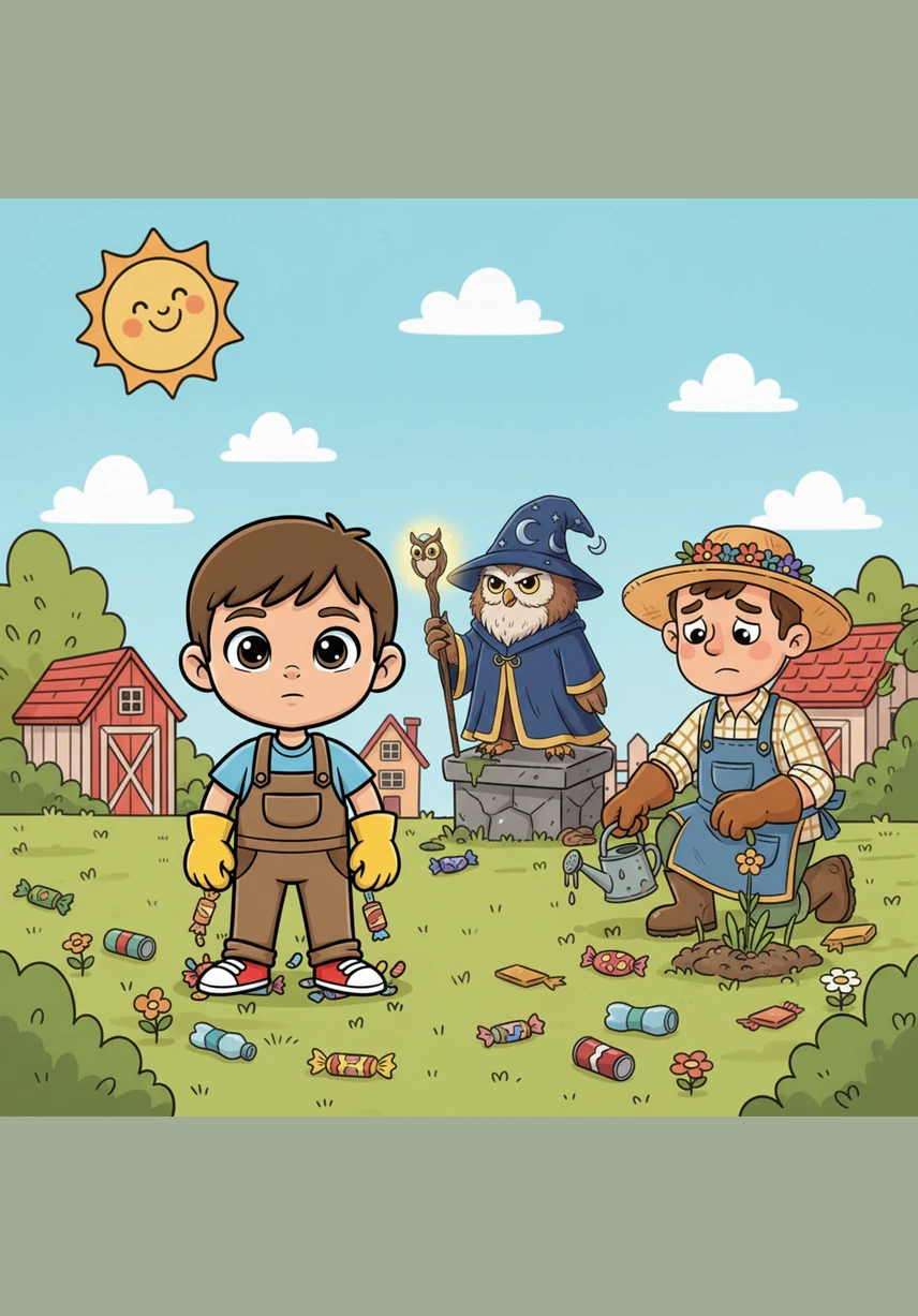 Robin lived in the cheerful town of Sunnyvale, where the sun usually kissed the colorful rooftops. However, lately, Robin noticed that candy wrappers and plastic bottles were starting to hide the green grass in the meadow.