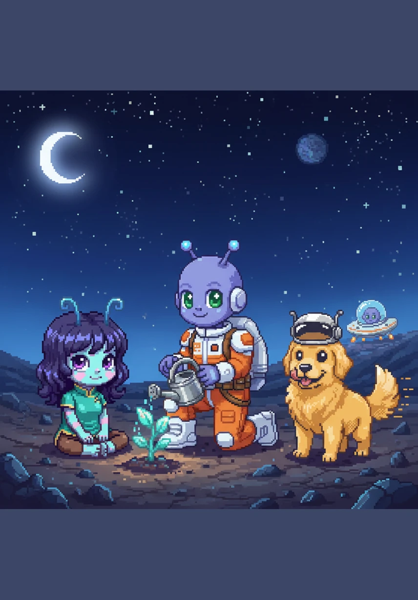 Zippy looked up at the night sky, seeing his home planet as a tiny speck far away. He realized that even though he was far from his family, the warmth of friendship made Earth feel like a second home.