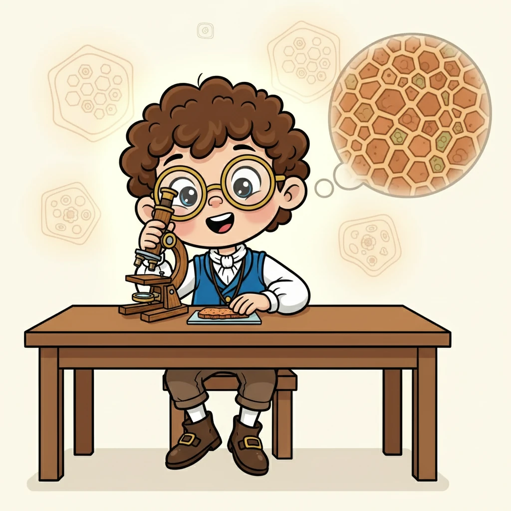 Cu microscopul său, Robert a început să observe felii subțiri de plută. Spre uimirea lui, a văzut mici compartimente, asemănătoare cu celulele unei mănăstiri. A denumit aceste compartimente "celule", descoperind o lume nouă.