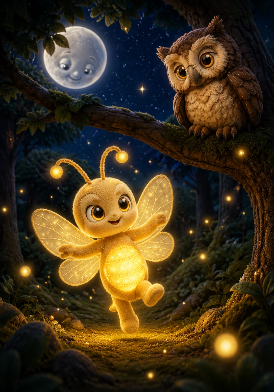 Deep in a distant forest lived a tiny firefly named Lino. He loved to dance between the ancient trees, his body glowing like a small, golden star against the velvet night.