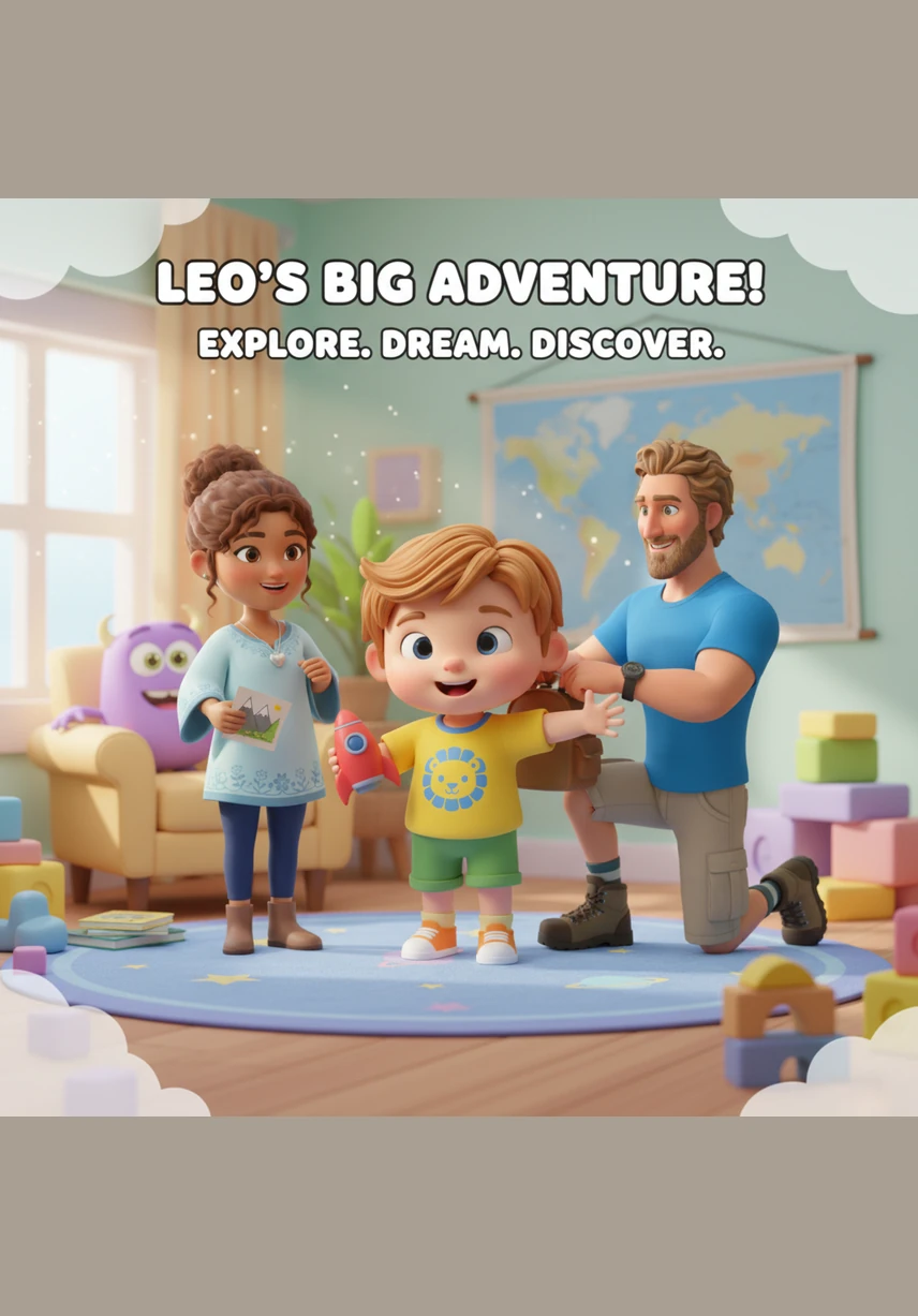 Leo se pone su sombrero de sol y prepara su mochila favorita con mucha ilusión. Dentro guarda un cubo azul y una pala roja para jugar en la arena.