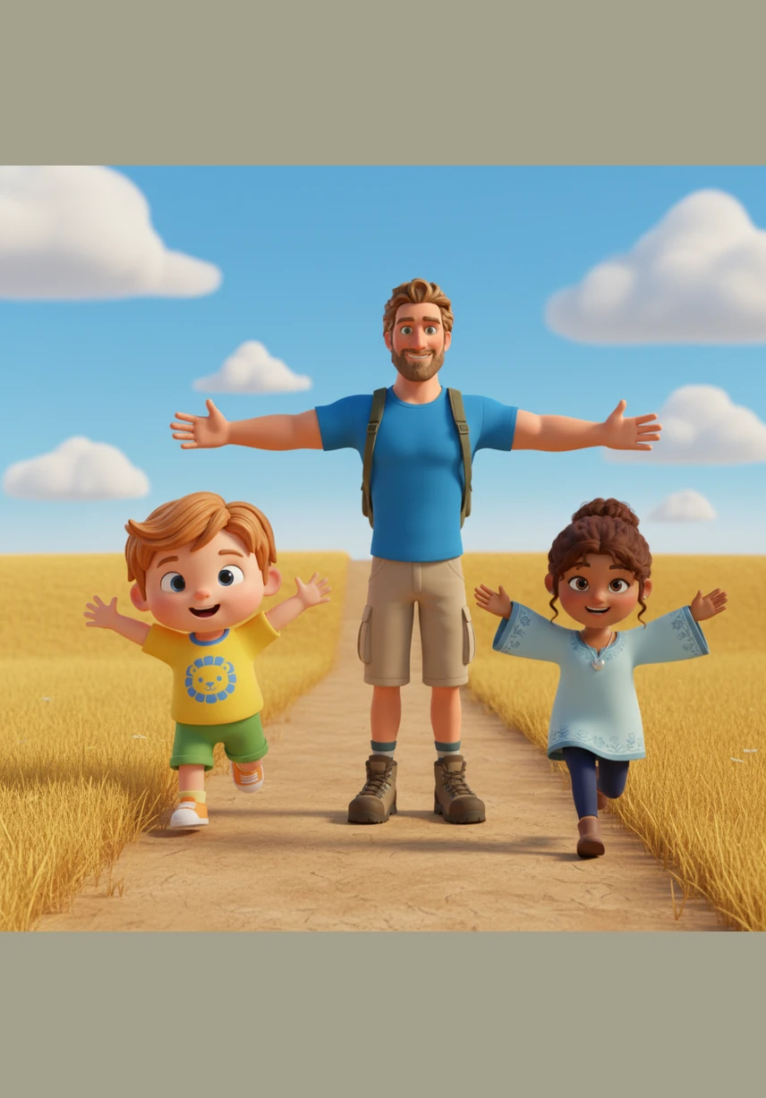 Para terminar el gran viaje, Leo salta sobre las olas pequeñitas que mojan sus pies. Está muy feliz de haber viajado en tantos transportes para jugar en el agua.