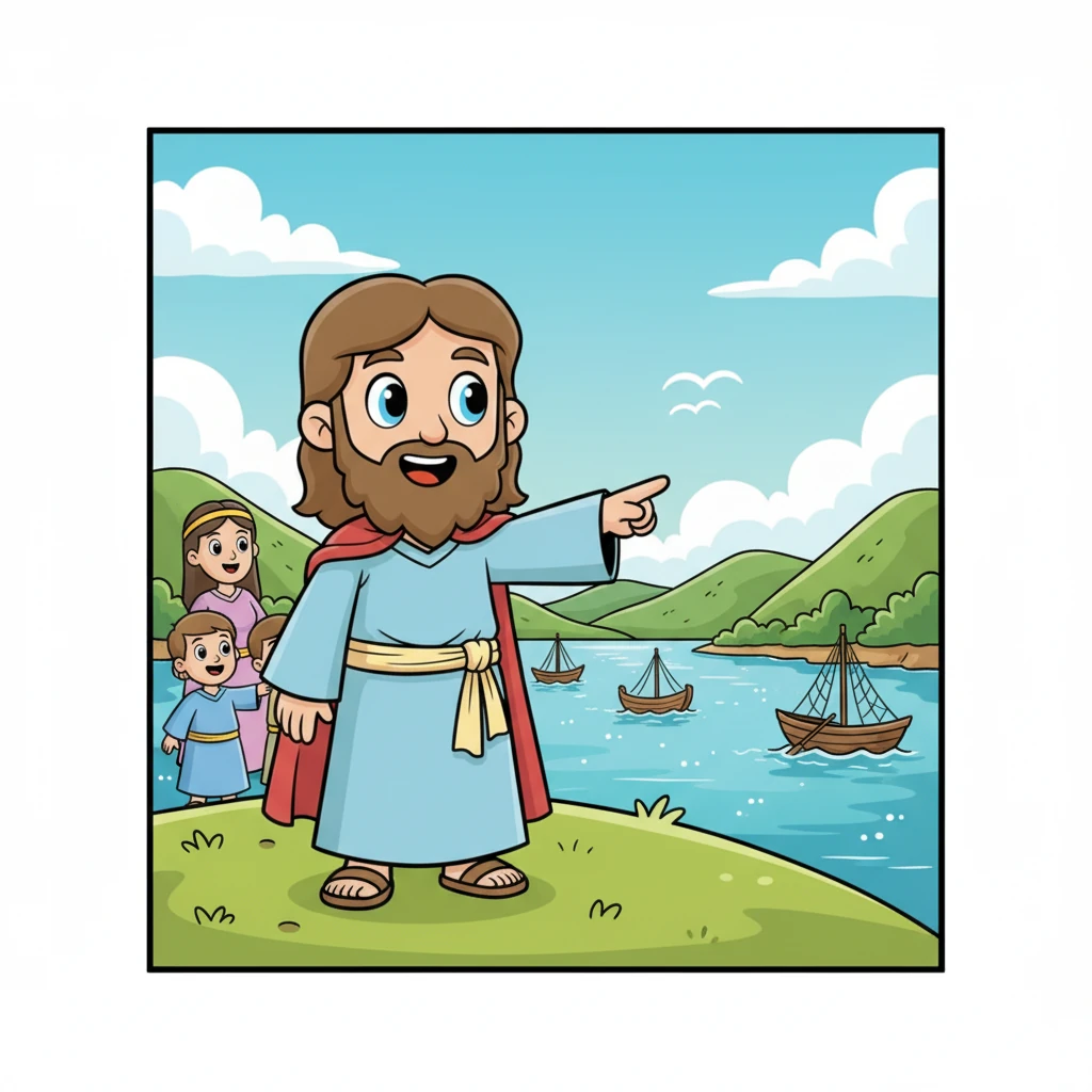 Poco dopo, la famiglia di Elia intraprese un viaggio verso il Lago di Galilea, una distesa d'acqua scintillante circondata da verdi colline. Elia era affascinato dalla vista delle barche dei pescatori che si muovevano dolcemente sulle onde. L'aria era fresca e profumata di acqua e terra.