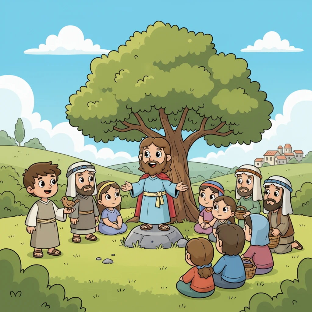 Mentre esplorava, Elia si ritrovò vicino a un piccolo gruppo di persone che ascoltavano attentamente un uomo che parlava di amore e perdono. Le sue parole erano semplici ma profonde, e Elia sentì una pace nel suo cuore. Capì che la vera ricchezza non era solo nelle città o nei beni, ma nelle persone e nei loro cuori.