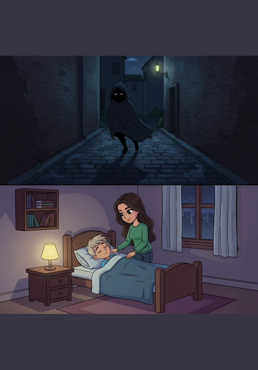 A shadowy figure moves with uncanny grace through a narrow, cobblestone alleyway at night, leaving behind a silence that will soon haunt the city. Elif returns home unnoticed, her breathing steady as she gently tucks her younger brother into bed.