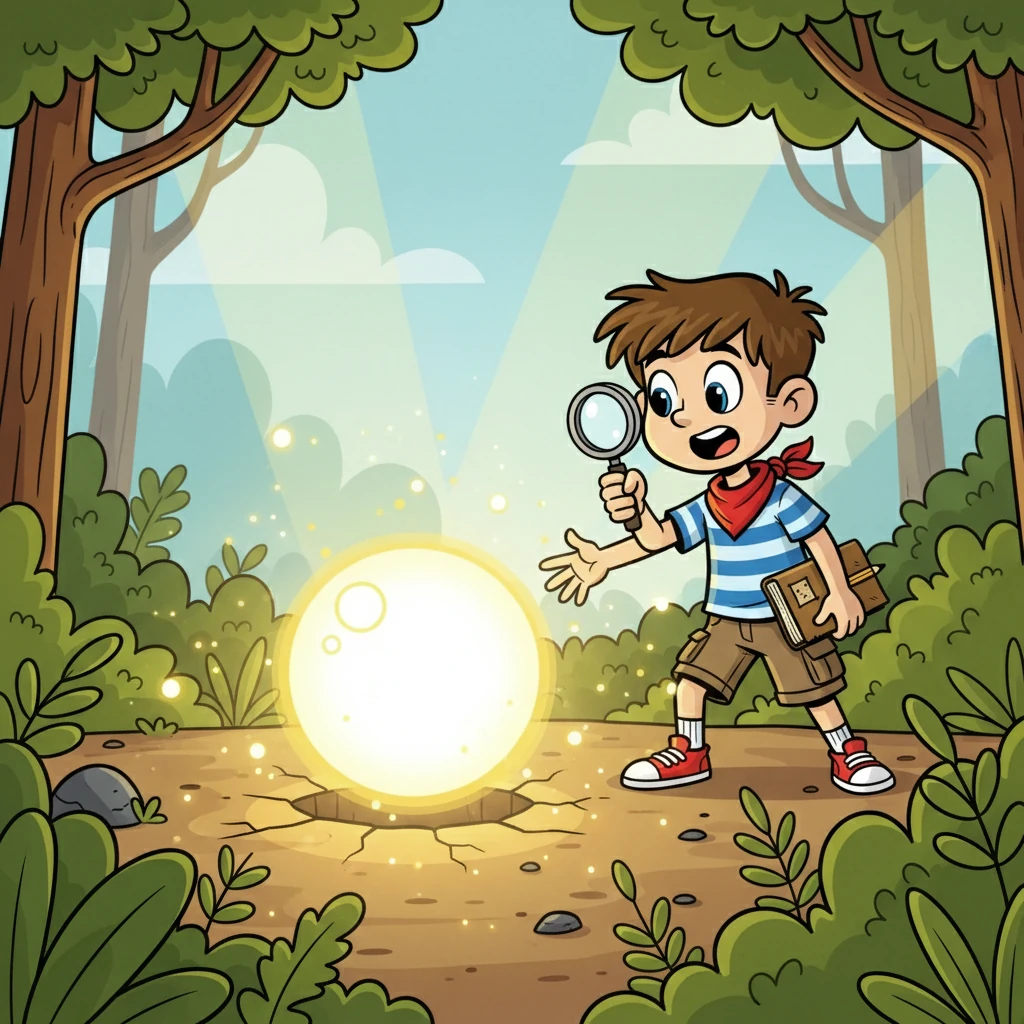 Plus ils avançaient, plus la lumière devenait intense. Ils arrivèrent finalement à une clairière où la lumière émettait. Au centre de la clairière, se trouvait une étrange sphère lumineuse, flottant doucement dans l'air. Elle semblait vibrer d'une énergie inconnue.