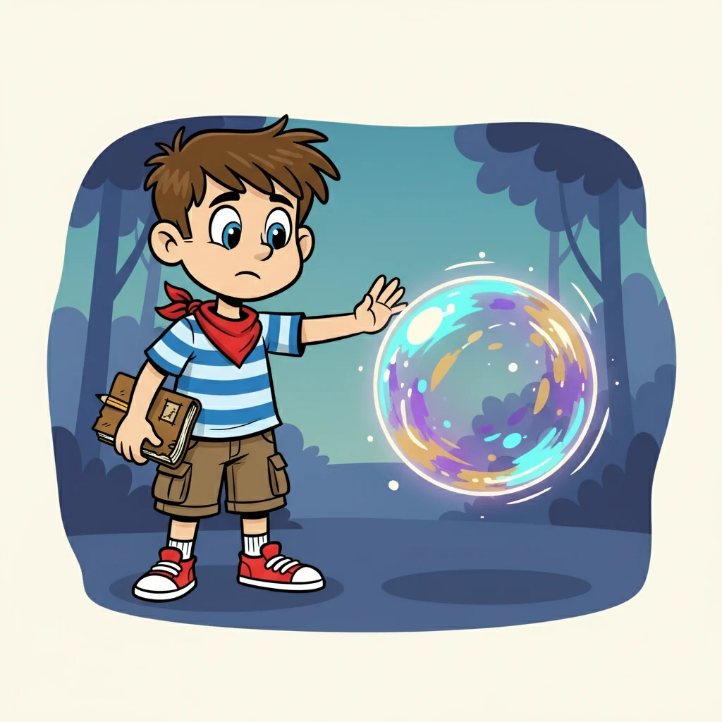 Samuel et Josh s'approchèrent prudemment de la sphère. Ils remarquèrent des motifs complexes et changeants sur sa surface. Une voix douce résonna dans leurs esprits, leur invitant à s'approcher. Ils se regardèrent, hésitants, puis Samuel tendit la main.