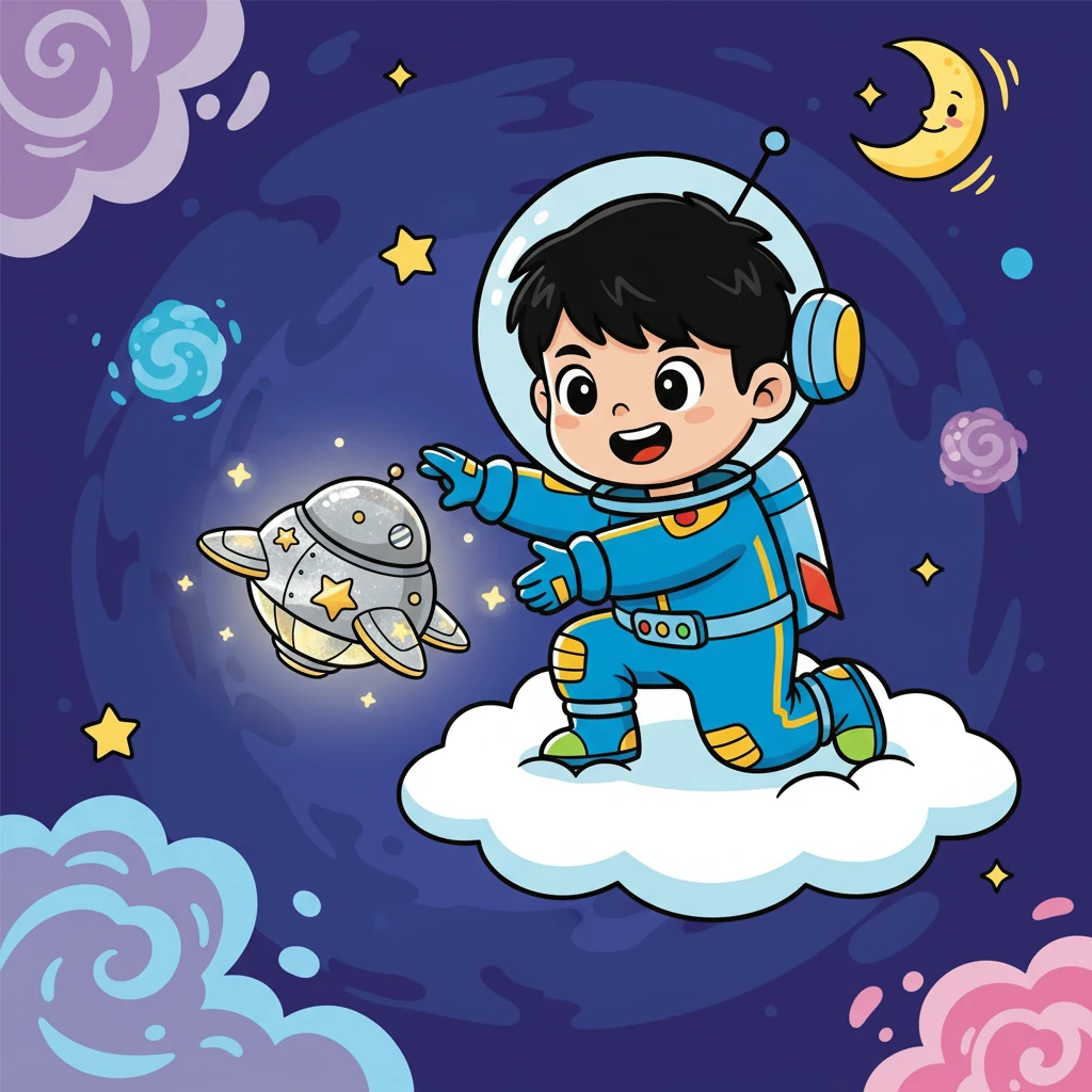 有一天，阿哲收到了一份神秘的禮物，是一個閃爍著光芒的星際飛行器。飛行器上寫著：『歡迎來到宇宙探險之旅！』