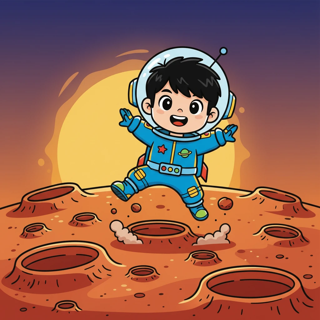 他們首先來到了離太陽最近的水星。水星表面佈滿了隕石坑，阿哲穿上太空服，在坑坑窪窪的表面上跳躍，感受著低重力。