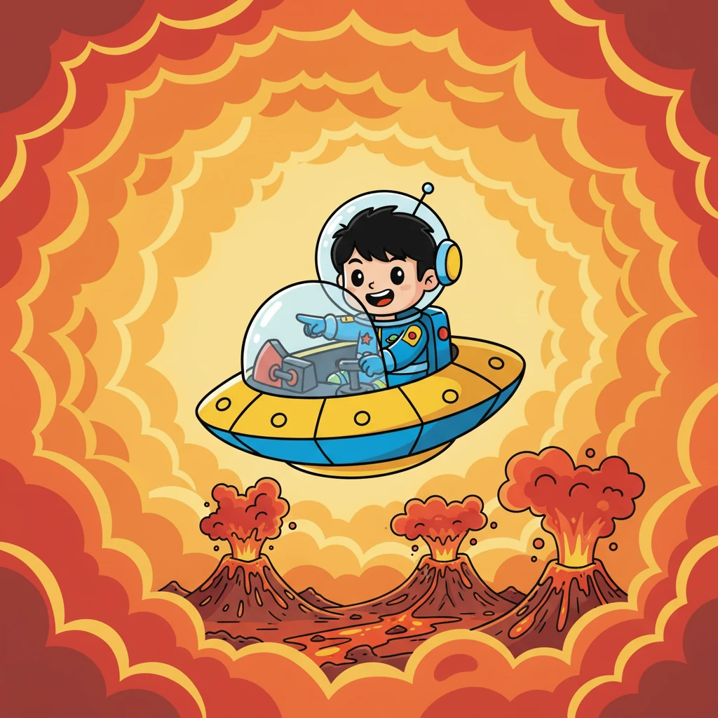 接著，他們來到了金星，金星被濃密的雲層包圍，阿哲乘坐著飛行器，感受著金星的炙熱。他透過飛行器的屏幕，觀察著金星的火山活動。