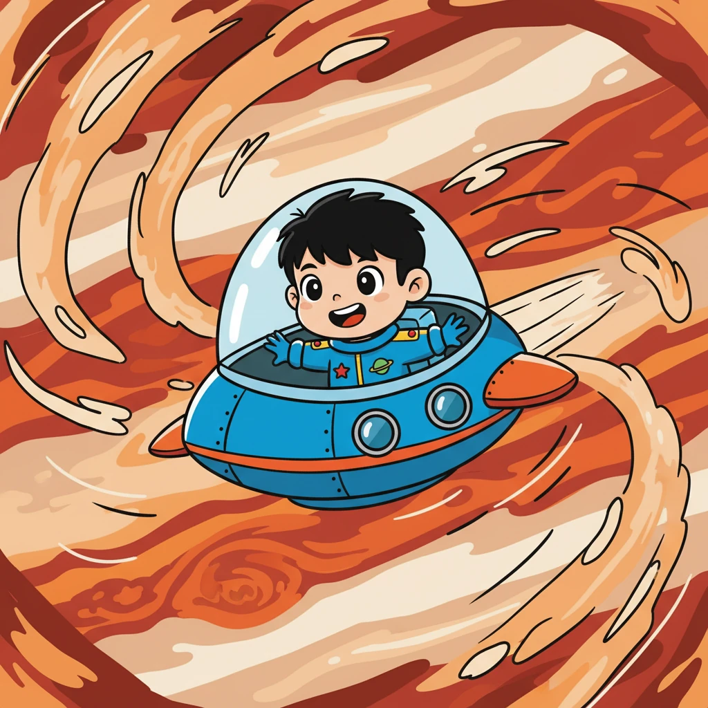 阿哲來到了木星，木星是太陽系中最大的行星，它有著巨大的風暴，阿哲乘坐飛行器穿梭在風暴之中，感受著它的威力。