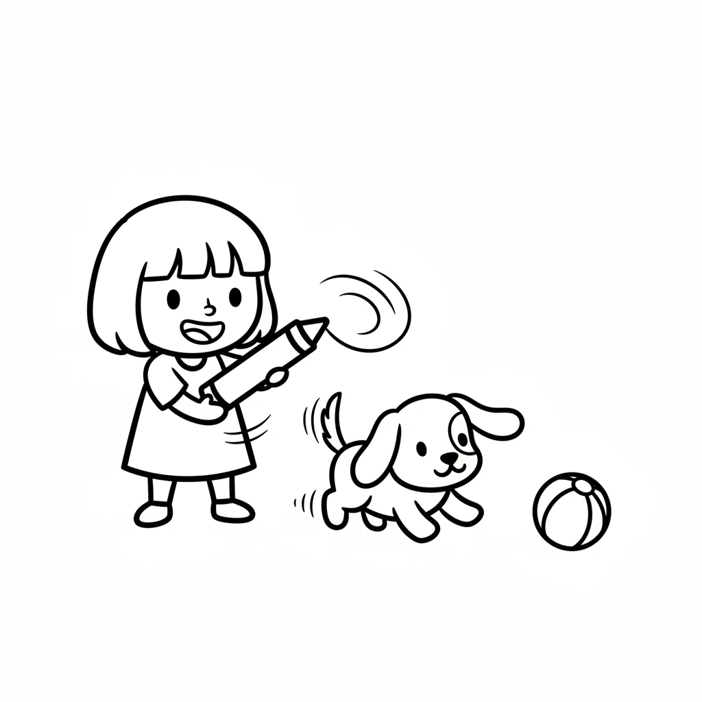 With a flourish, Pip drew a playful puppy. It had floppy ears and a wagging tail, ready to chase a round, bouncy ball. The puppy looked so happy!