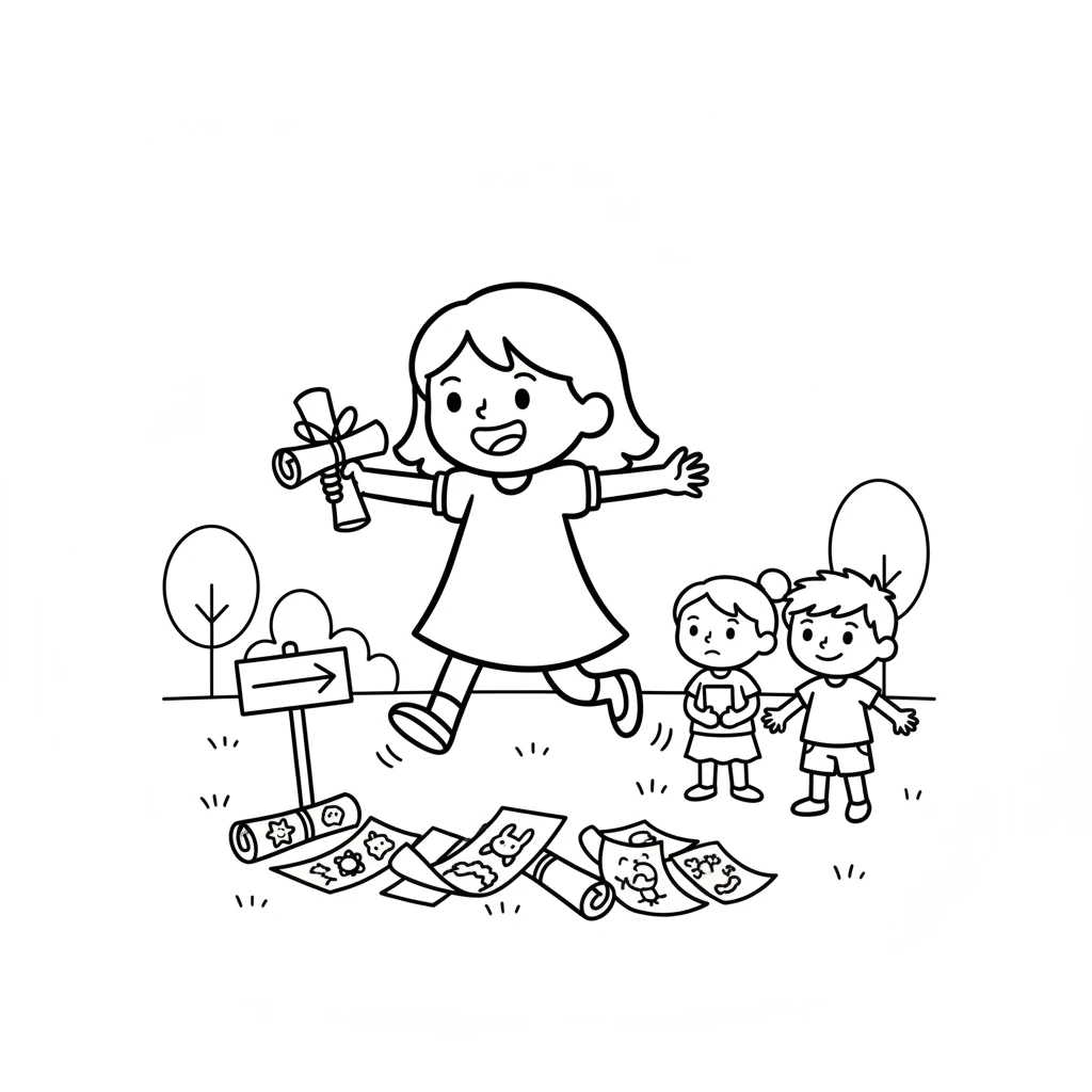 With a skip and a jump, Pip shared her creations. "Look!" she exclaimed, "These are free printables for everyone to color!" She hoped they would bring much joy.