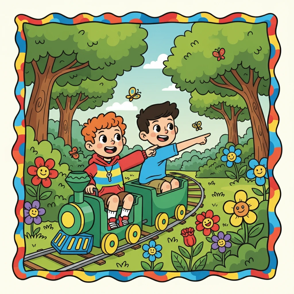 אחר כך הם עלו על הרכבת בפארק. הם עברו בין עצים ופרחים, ומיכאל הרגיש כאילו הוא נוסע בהרפתקה. יותן הצביע על כל מיני דברים מעניינים.