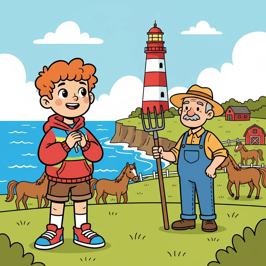 הם ביקרו את הדוד ניסן בחווה שלו. הם ראו סוסים, ומיכאל התלהב מאוד מהמגדלור שליד הים. הוא חלם על הרפתקאות רחוקות.