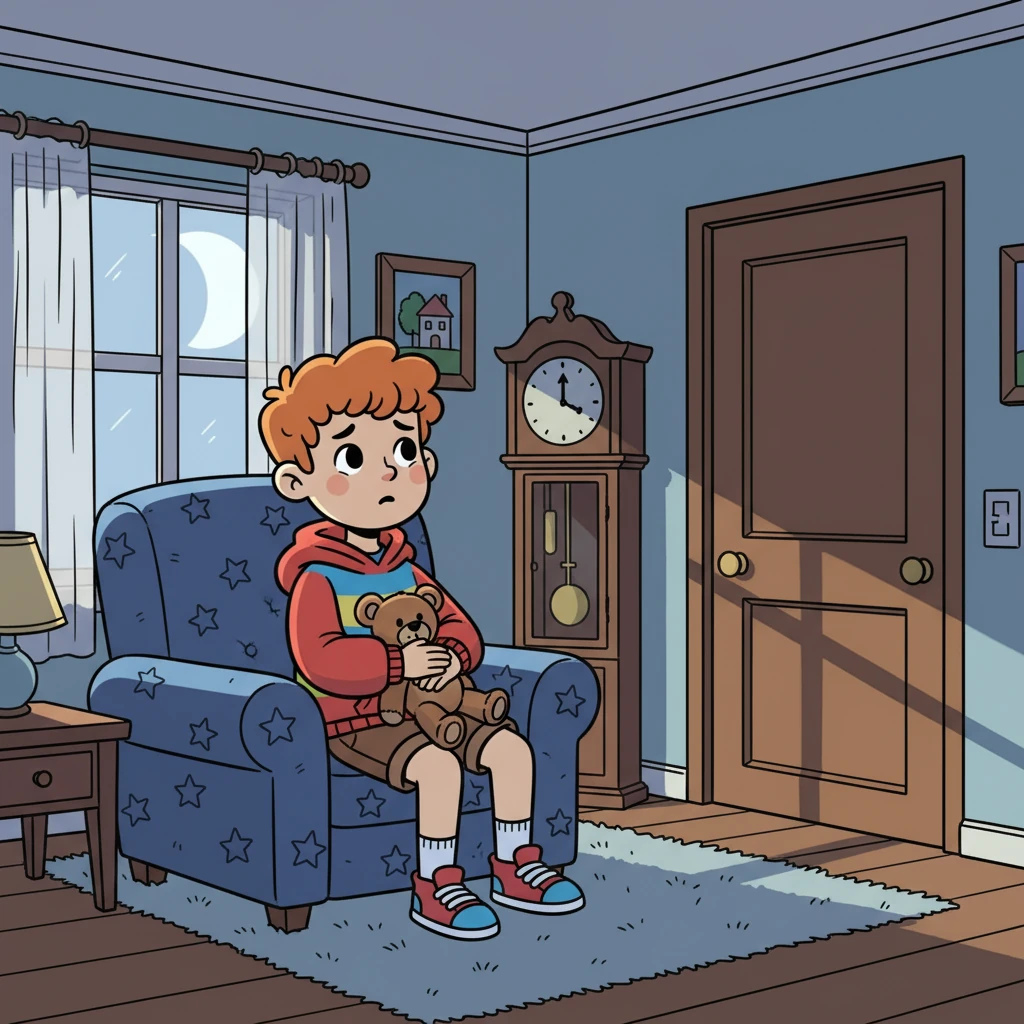 מאוחר בלילה, מיכאל חיכה בסלון. הוא לא הצליח להירדם. הוא רצה לראות את אמא ואבא.