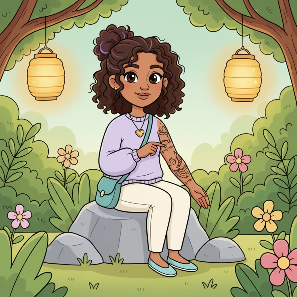 She thoughtfully traces the intricate tattoos on her bare arm – a soaring phoenix, elegant dates, and a blooming lotus. Each line and symbol tells a part of her journey, not with shame, but with deep reverence and strength. These beautiful markings are her map back to herself, boundaries drawn and truths spoken.