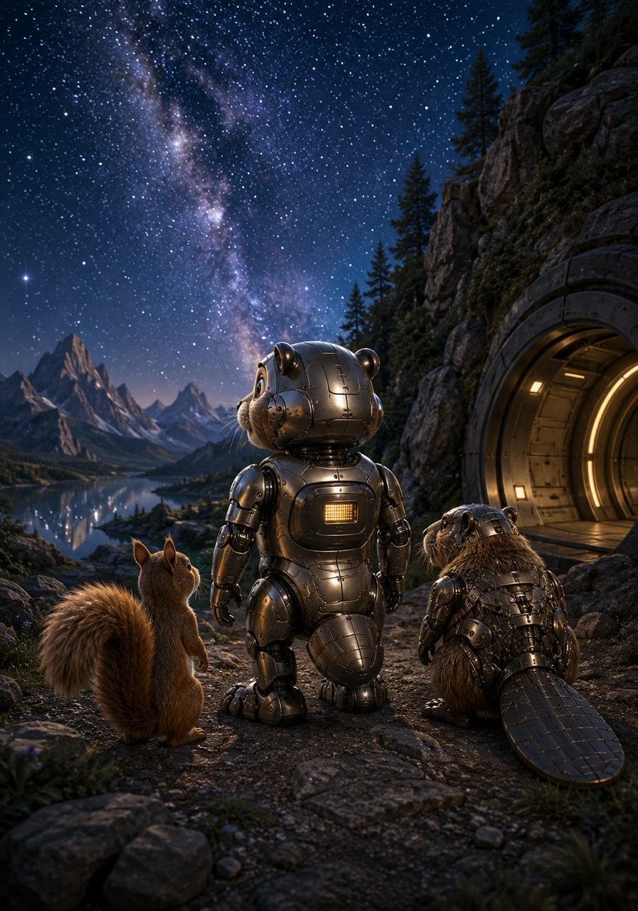 A soft signal on his internal display indicates it is time to return, and Liam makes his way back to the hidden lab entrance. He takes one last look at the beautiful wilderness and the starry sky before the consciousness transfer begins.