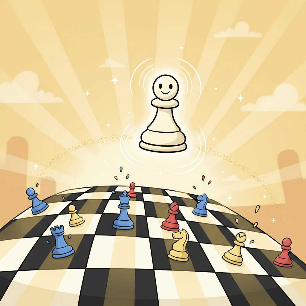 One quiet morning, as the sun's first golden rays peeked over the horizon, a tiny sparkle zipped across a familiar black-and-white board. Chessie, the friendly Chessboard, gave a big stretch and wiggled all sixty-four squares with a joyful hum. Then, with a soft 'POP!', something truly magical began to happen.