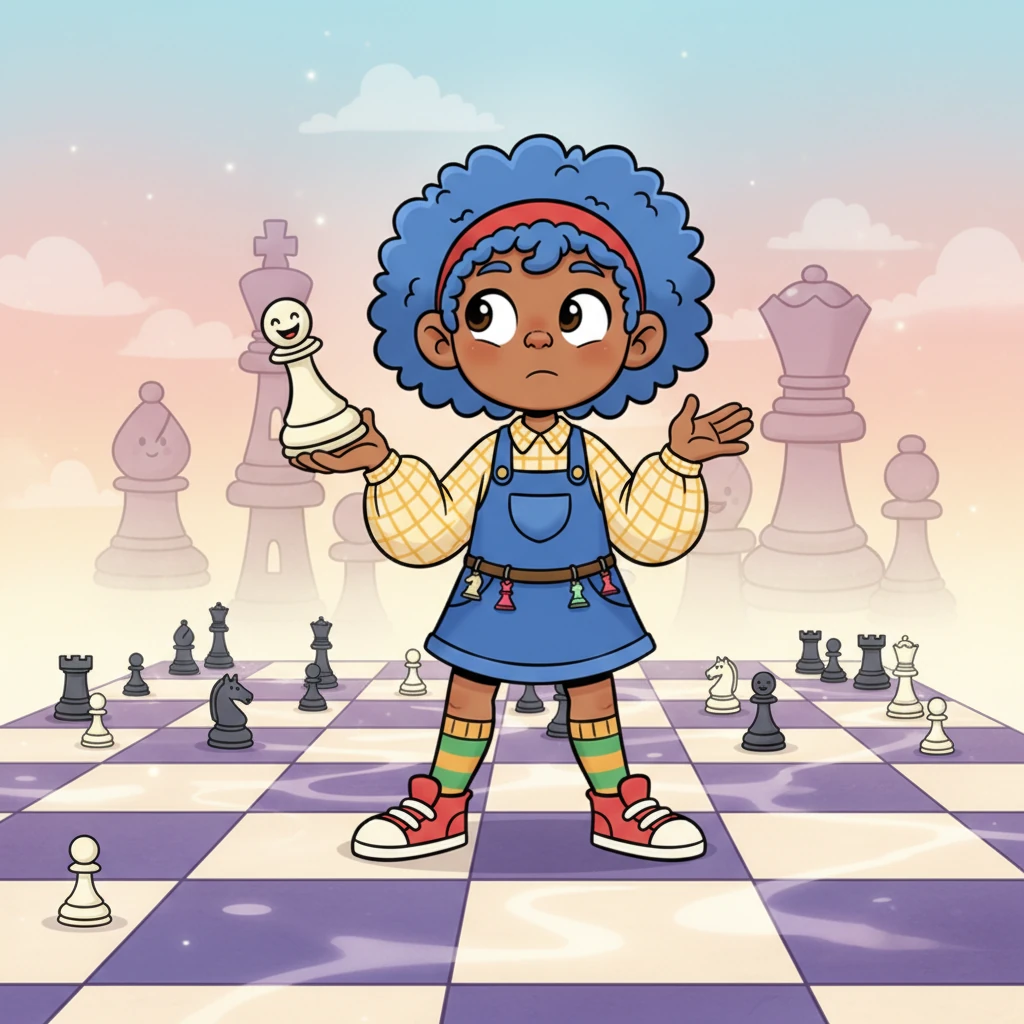 Pip, a brave little Pawn, looked around with wide, wondering eyes, feeling a mix of excitement and a tiny bit of nerves. Chessie the Chessboard giggled softly, its squares humming with life. 'Welcome,' Chessie whispered, 'to the beginning of every great game, and your first grand adventure in the Kingdom of 64!'