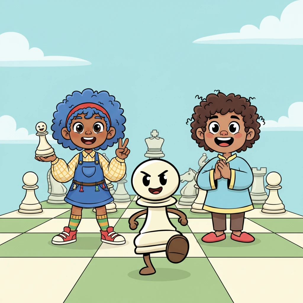 Chessie announced, 'Are you ready to meet the team, one by one?' Pip, full of newfound courage, bravely stepped forward first. 'We may be small,' Pip squeaked, 'but we Pawns walk forward bravely, sometimes one step, sometimes two!'