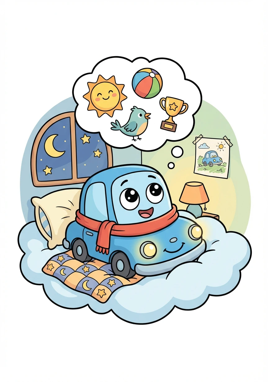 回到家后，卡卡躺在床上，回想着今天发生的一切。他觉得自己是世界上最幸福的小汽车。