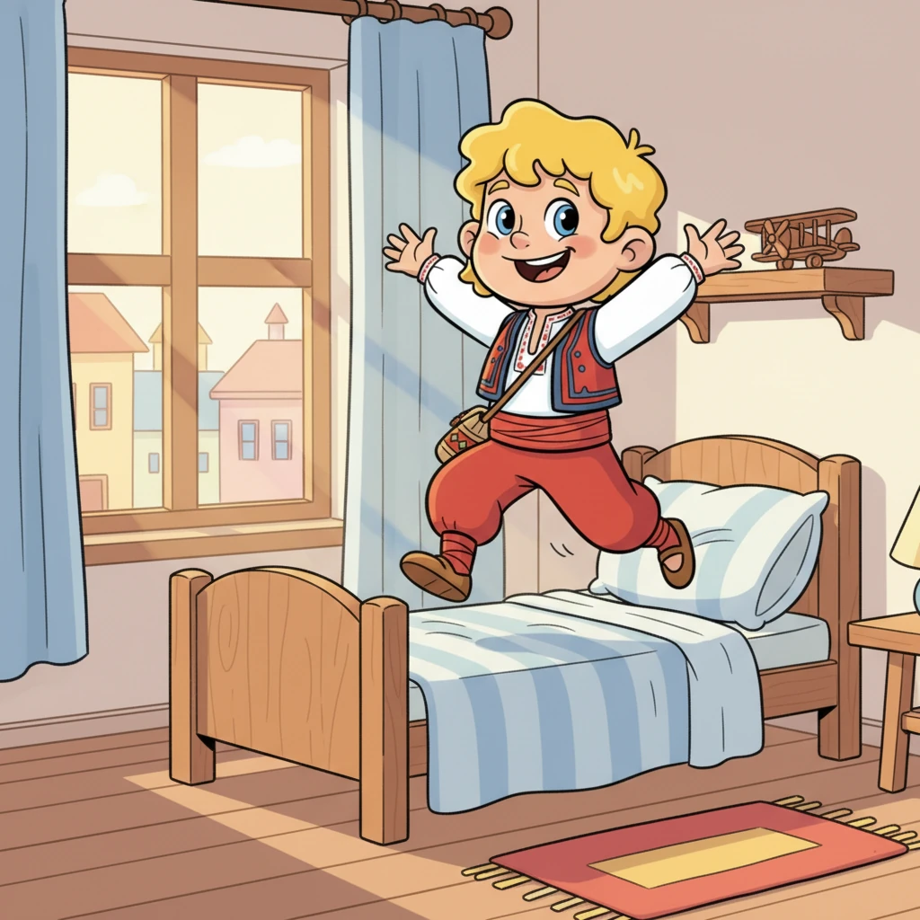 Ясен се събужда рано сутринта, изпълнен с вълнение. Днес е идеалният ден да изследва всеки кът на своя любим град Ямбол. С широка усмивка на лицето, той скача от леглото, готов за приключения.