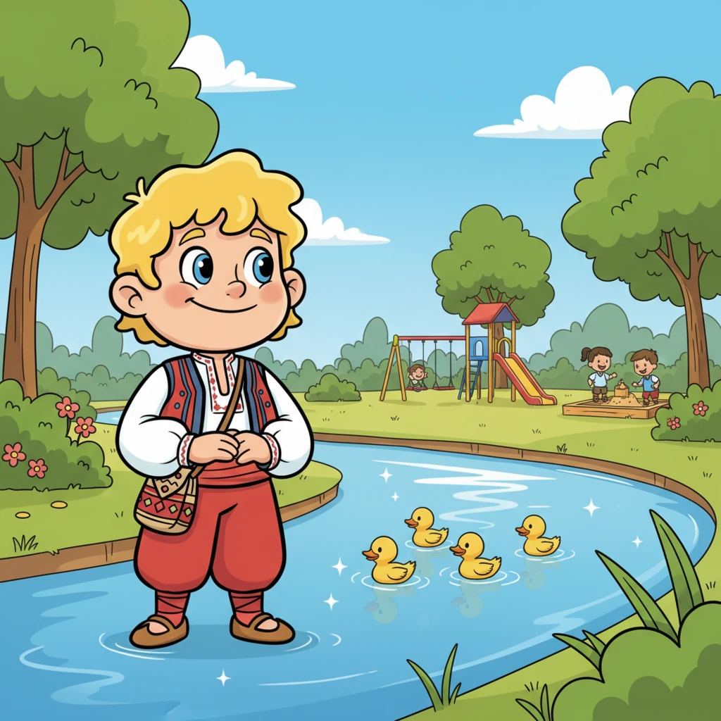 След това Ясен се отправя към градския парк, където река Тунджа тече спокойно. Той наблюдава как патета плуват във водата и децата играят на детската площадка. Слънцето грее ярко, отразявайки се в реката.