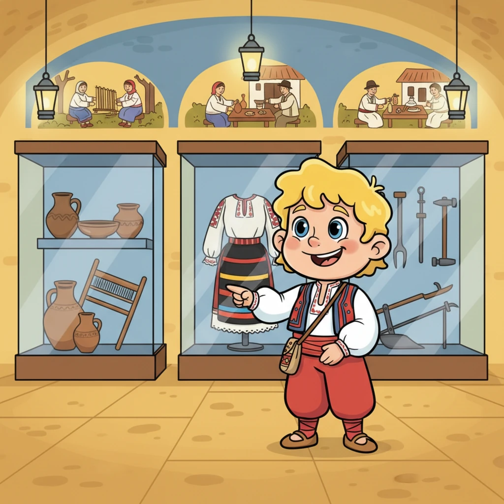 В Историческия музей на Ямбол, Ясен открива още по-интересни неща. Той разглежда стари дрехи, инструменти и съдове, които разказват за живота на хората от миналото. Всеки експонат е като прозорец към друга епоха.