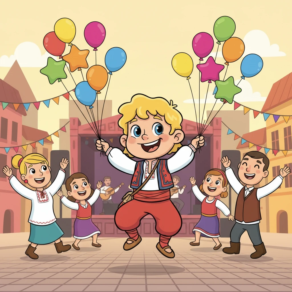 По-късно през деня, Ясен попада на весел градски фестивал. Музика свири, хора танцуват и навсякъде има балони в ярки цветове. Той се присъединява към празненството с радостен смях.