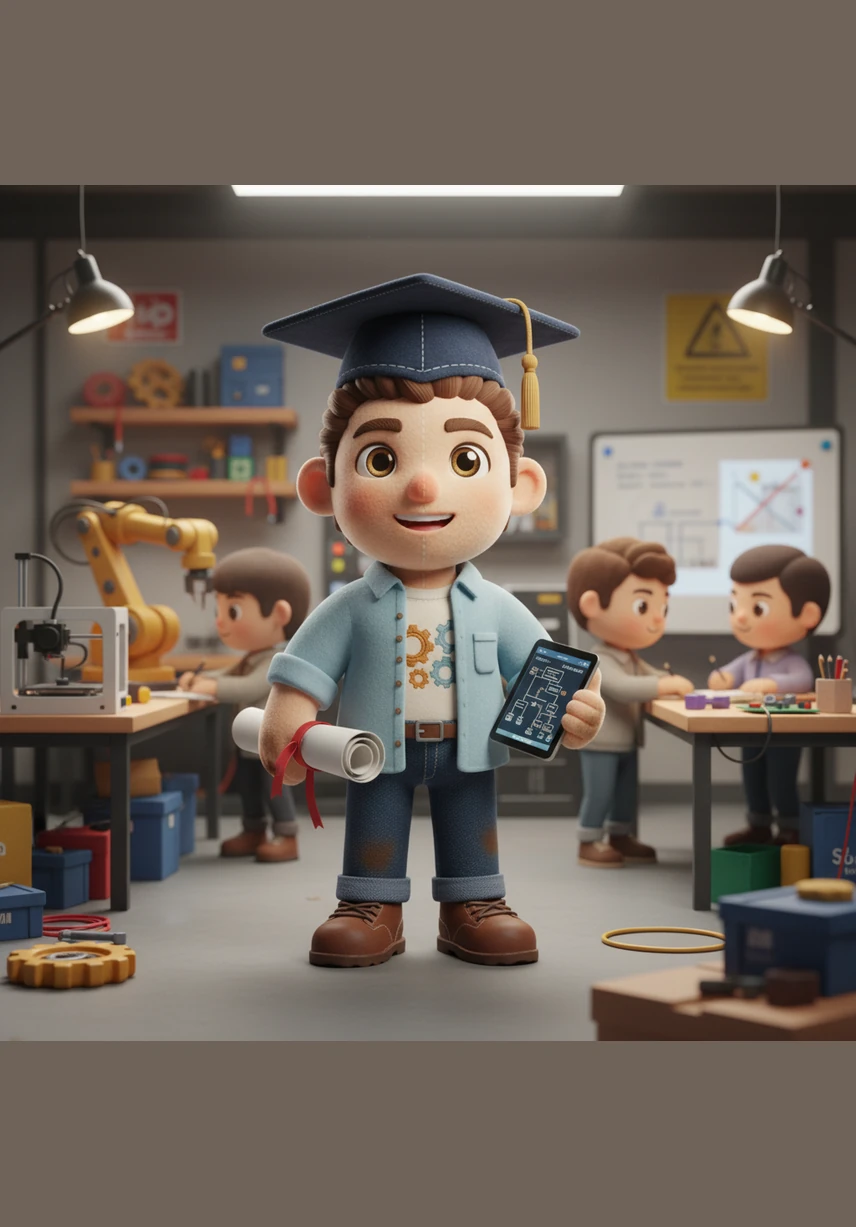 In a bustling workshop, Meskour watches as gleaming robotic arms pivot and weld with incredible speed and accuracy. He takes detailed notes on his tablet, fascinated by the rhythmic heartbeat and synchronized flow of modern manufacturing.