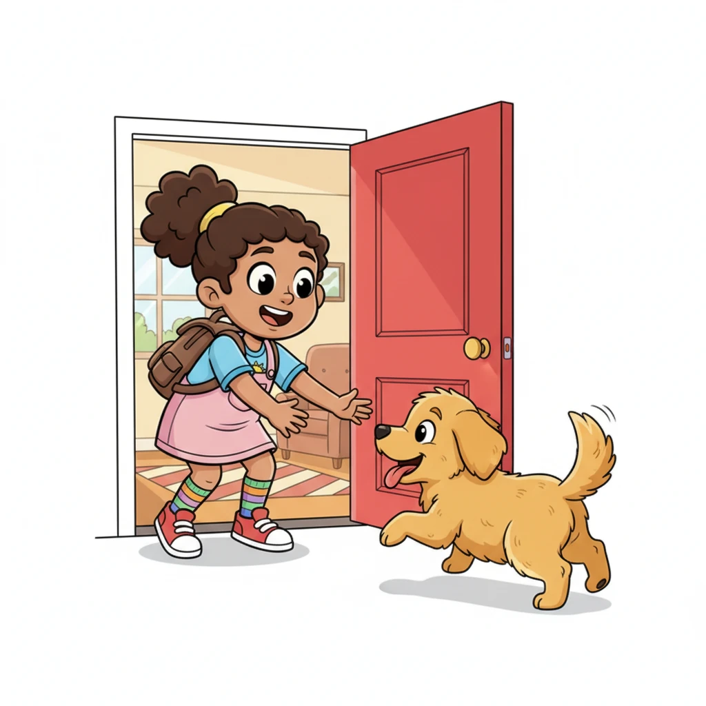 Next, Lily pictured herself walking home from school, her backpack swinging. As she opened the front door, a fluffy, happy dog bounded up to her, wiggling its whole body with excitement. Its loyal greeting made her feel so special and truly loved.