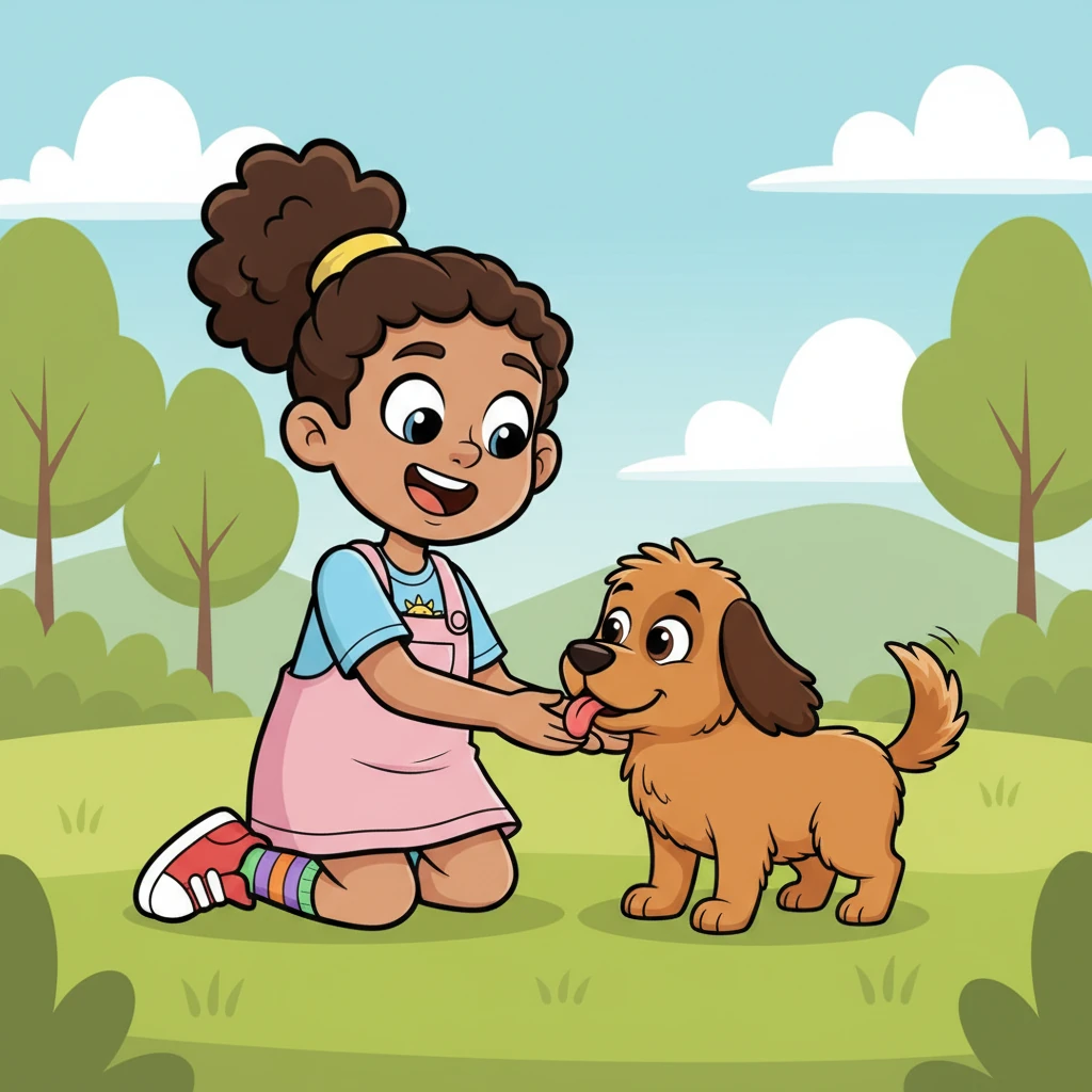Lily knelt down to meet a sweet, medium-sized dog with gentle, brown eyes and a happy, thumping tail. The dog softly licked her hand, and Lily giggled, feeling an instant, undeniable connection. This felt like destiny.