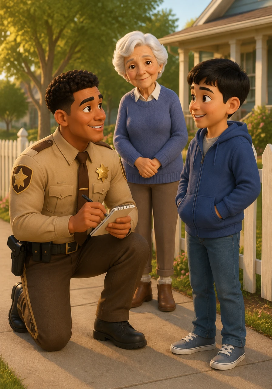 Later that afternoon, a local deputy from the Fairbanks Deputy Department spots Kevin's consistent acts of kindness and community spirit. The officer stops to chat with Kevin, taking down his name and expressing deep appreciation for his positive influence on the local youth.