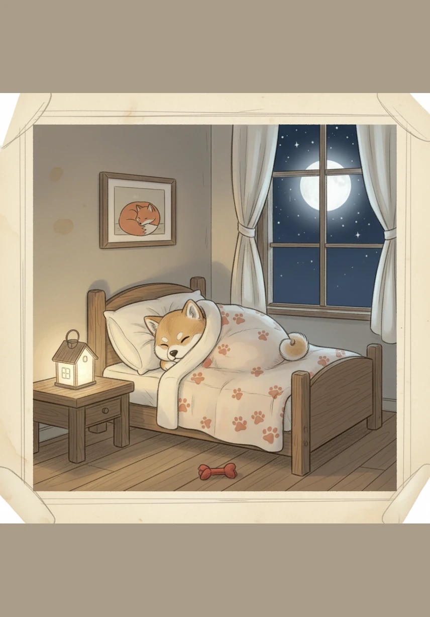 夜深了，麻薯依偎在温馨的小床上，窗外是繁星点点的城市灯火。它带着一整天满满的回忆进入梦乡，梦里它依然在那座美丽的城市里欢快地奔跑，期待着明天的旅行。