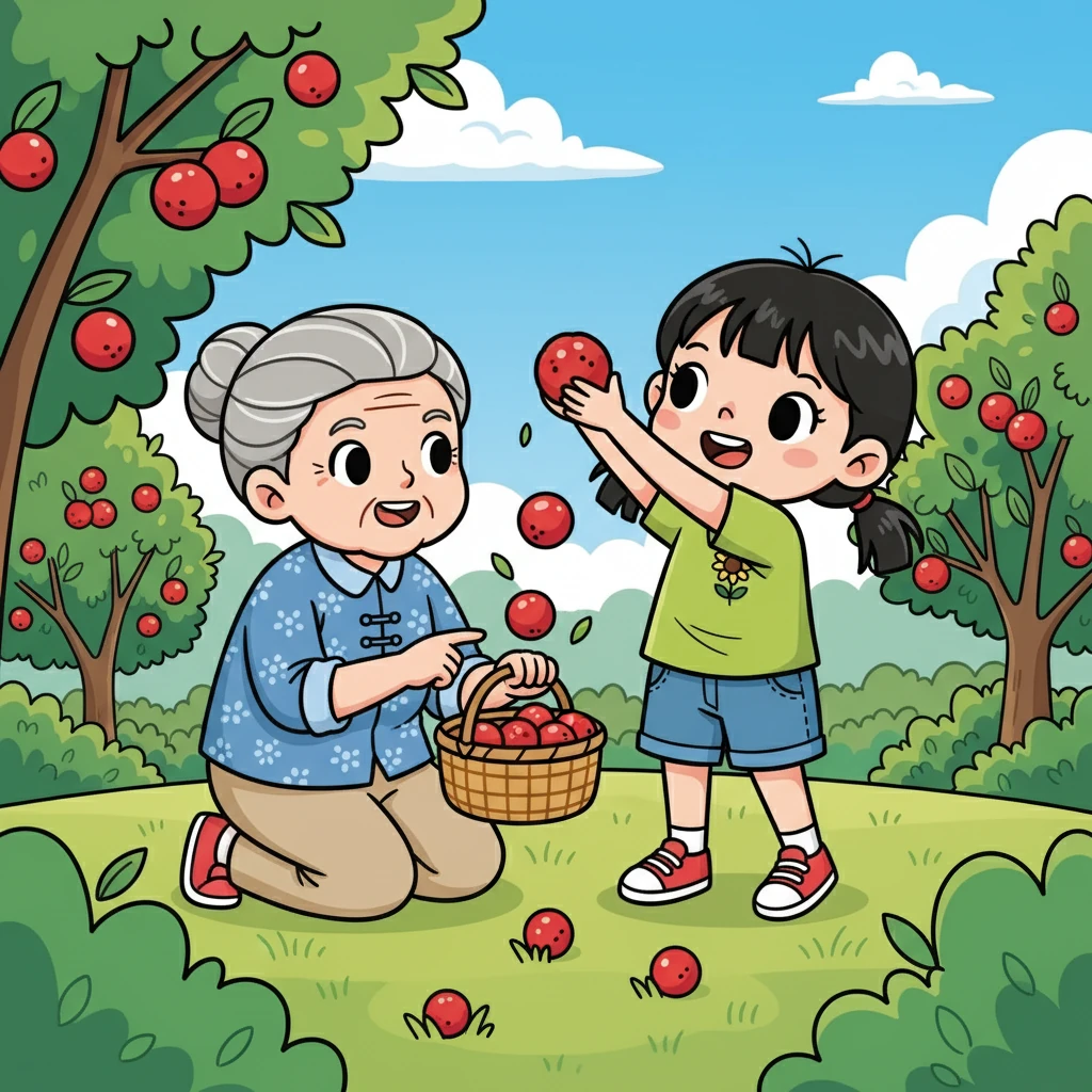 姥姥带着小满去采摘红艳艳的杨梅。她们一起把杨梅放进竹篮里,准备做成酸甜可口的果酱,分享夏日的甜蜜。