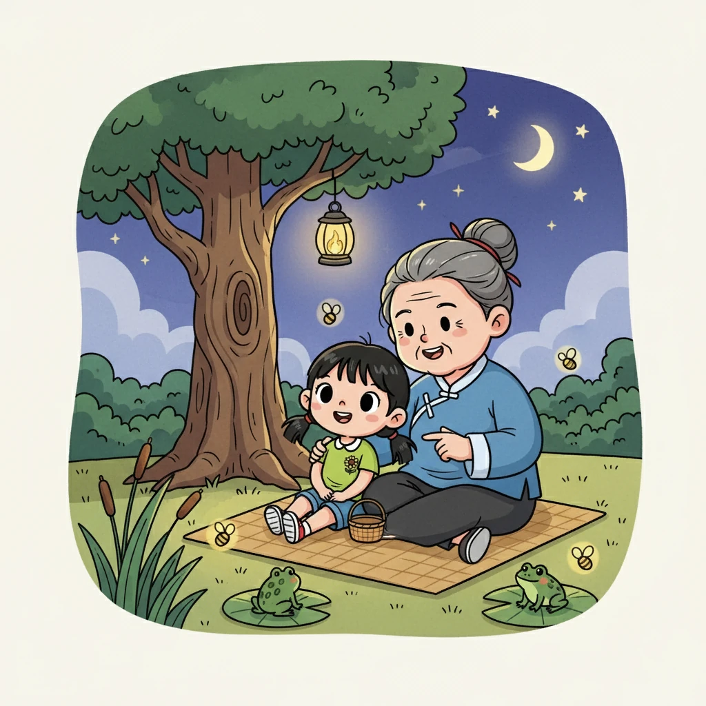 蛙声和着虫鸣,小满听着姥姥讲着有趣的故事,感受着夏夜的宁静与美好。姥姥的笑容,是小满心中最温暖的光。